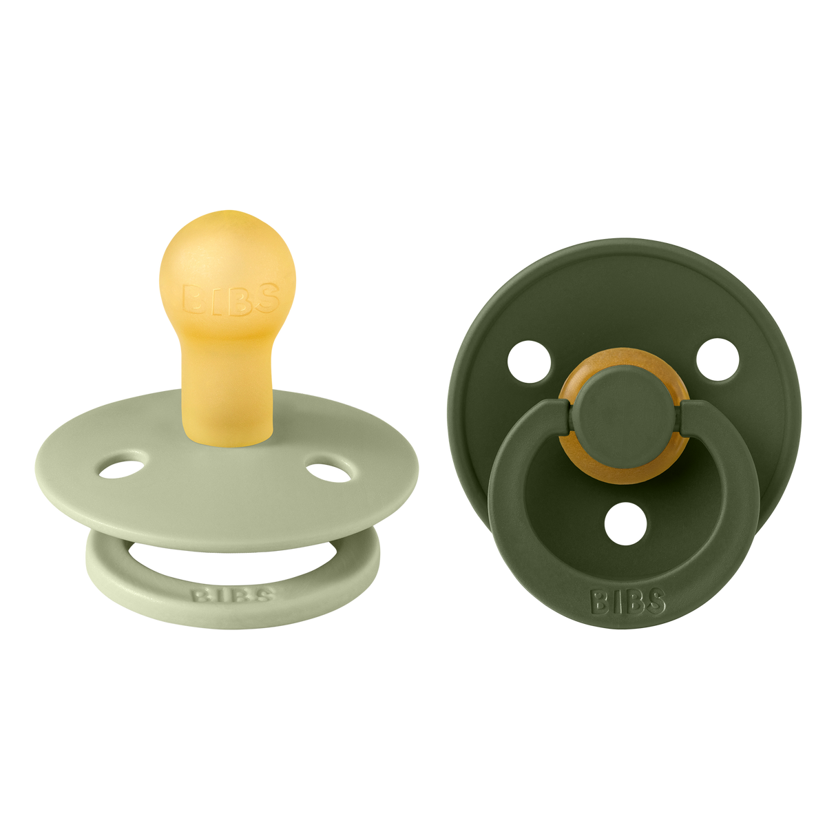 BIBS Colour Round Latex Pacifiers Size 2 – Sage & Hunter Green (2 Pack)