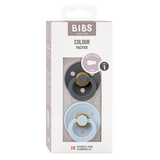 BIBS Colour Round Latex Pacifiers Size 1 – Iron & Baby Blue (2 Pack)