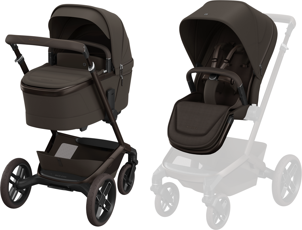 Maxi Cosi Fame 2026 Premium Family XL Travel System with Pebble Slide Pro, Pearl XL & Slide Pro Base - Espresso Brown