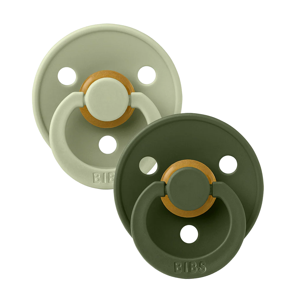 BIBS Colour Round Latex Pacifiers Size 1 – Sage & Hunter Green (2 Pack)