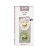 BIBS Colour Round Latex Pacifiers Size 2 – Ivory & Sage (2 Pack)