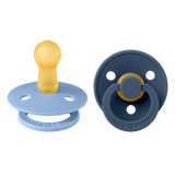 BIBS Colour Round Latex Pacifiers Size 2 – Sky Blue & Steel Blue (2 Pack)