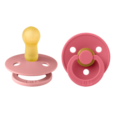 BIBS Colour Round Latex Pacifiers Size 1 – Dusty Pink & Coral (2 Pack)