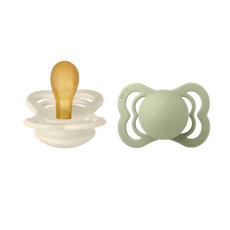 BIBS Supreme Symmetrical Latex Pacifiers Size 1 – Ivory & Sage (2 Pack)