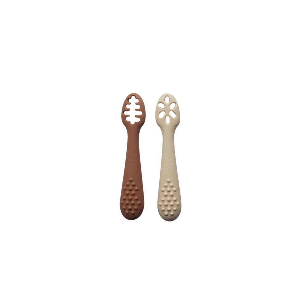 Chewies Silicone Weaning & Training Spoons 2 Pack - Camel/Navaho Cream