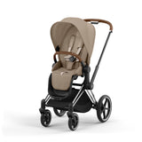 Cybex Priam Travel System with Accessories, Cloud T Car Seat & ISOFIX Base - Cozy Beige / Chrome Brown Frame