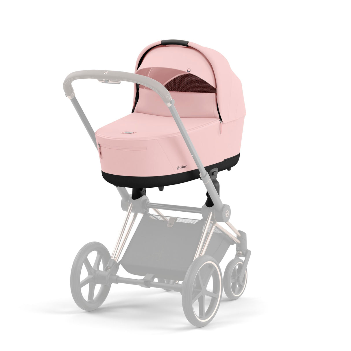 Cybex Priam Travel System with Accessories, Cloud T Car Seat & ISOFIX Base - Peach Pink / Chrome Black Frame