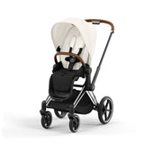 Cybex Priam Travel System with Accessories, Cloud T Car Seat & ISOFIX Base - Off White / Chrome Brown Frame