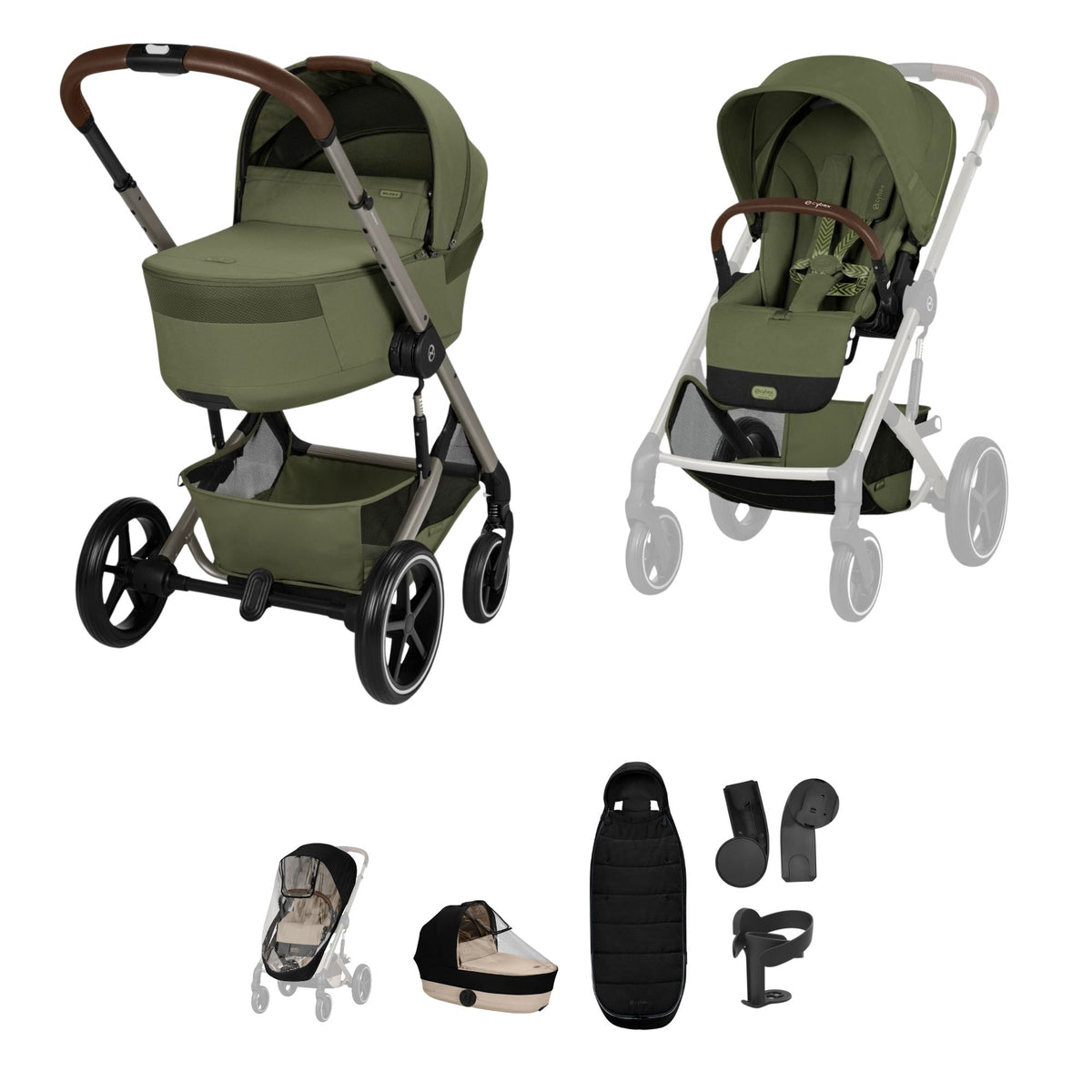 Cybex Balios 2026 Foldable Carrycot Accessory Bundle- Moss Green