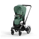 Cybex e-Priam Travel System with Accessories, Cloud T Car Seat & ISOFIX Base - Leaf Green / Chrome Black Frame