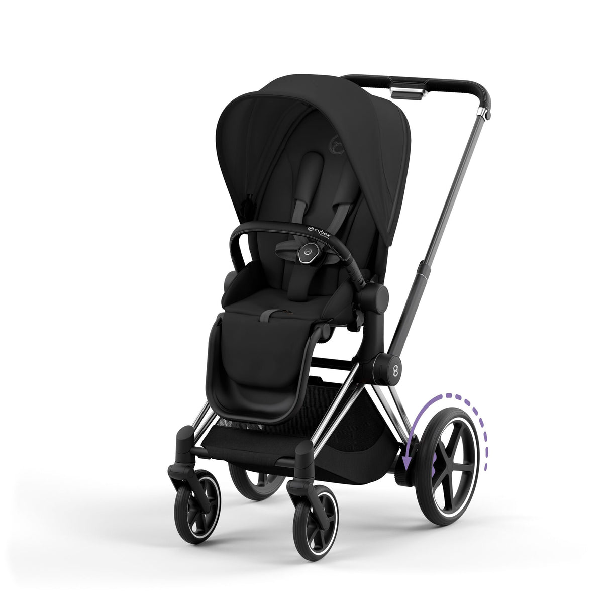 Cybex e-Priam Travel System with Accessories, Cloud T Car Seat & ISOFIX Base - Sepia Black / Chrome Black Frame