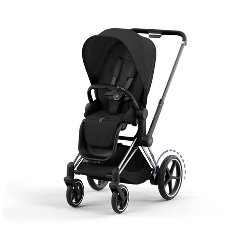 Cybex e-Priam Travel System with Accessories, Cloud T Car Seat & ISOFIX Base - Sepia Black / Chrome Black Frame