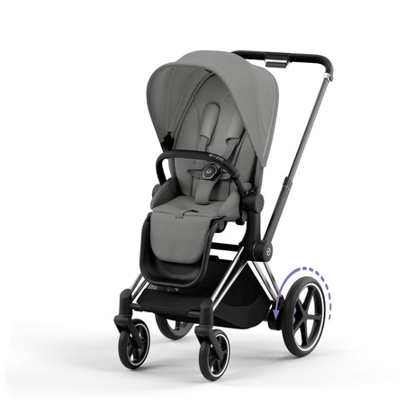 Cybex e-Priam Travel System with Accessories, Cloud T Car Seat & ISOFIX Base - Mirage Grey / Chrome Black Frame