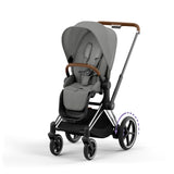 Cybex e-Priam Travel System with Accessories, Cloud T Car Seat & ISOFIX Base - Mirage Grey / Chrome Brown Frame