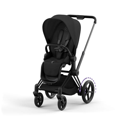 Cybex e-Priam Travel System with Accessories, Cloud T Car Seat & ISOFIX Base - Sepia Black / Matt Black Frame