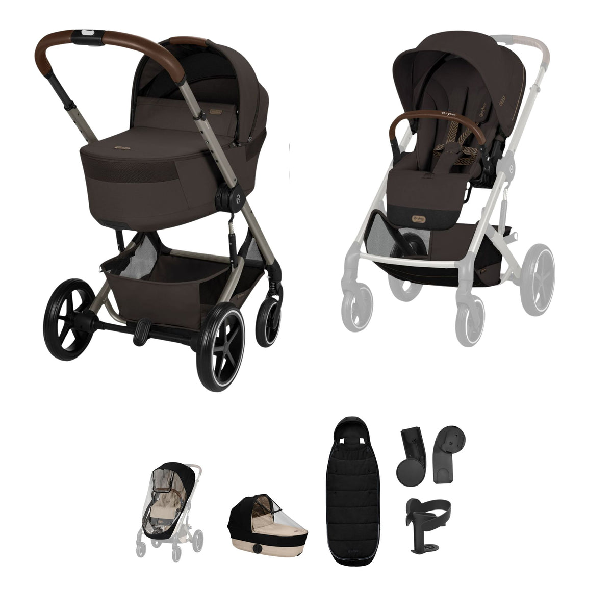 Cybex Balios 2026 with Foldable Carrycot Accessory Bundle - Chocolate Brown