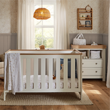 CuddleCo Burford 2 Piece Nursery Furniture Set with Cot Bed and Dresser - White & Oak