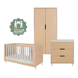 Tutti Bambini Fika 3 Piece Nursery Furniture Set with Cot Bed, Dresser & Wardrobe - White Sand & Light Oak