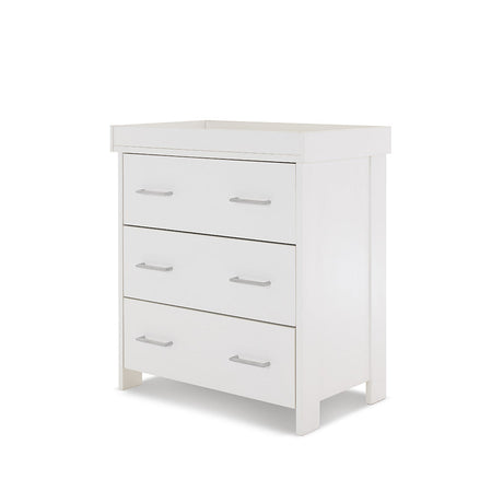 Obaby Nika Mini 3 Piece Nursery Furniture Set with Cot Bed, Dresser & Wardrobe – White Wash