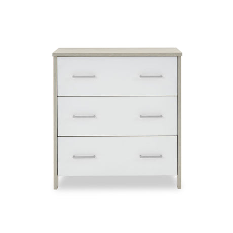 Obaby Nika Mini 3 Piece Nursery Furniture Set with Cot Bed, Dresser & Wardrobe – Grey Wash & White