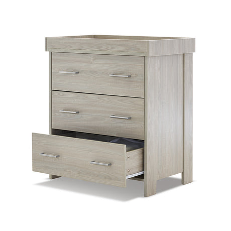 Obaby Nika Mini 3 Piece Nursery Furniture Set with Cot Bed, Dresser & Wardrobe – Grey Wash