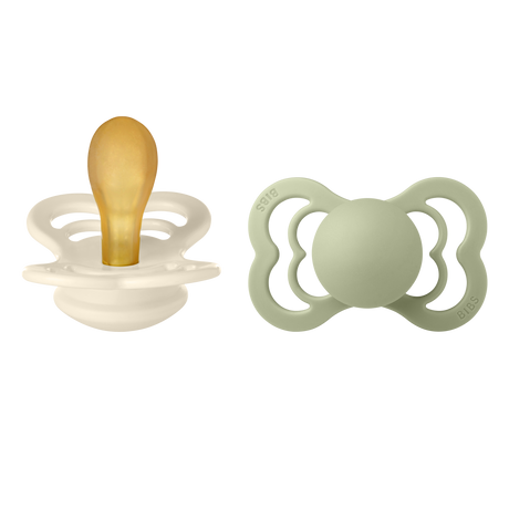 BIBS Supreme Symmetrical Latex Pacifiers Size 2 – Ivory & Sage (2 Pack)