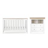 CuddleCo Burford 2 Piece Nursery Furniture Set with Cot Bed and Dresser - White & Oak