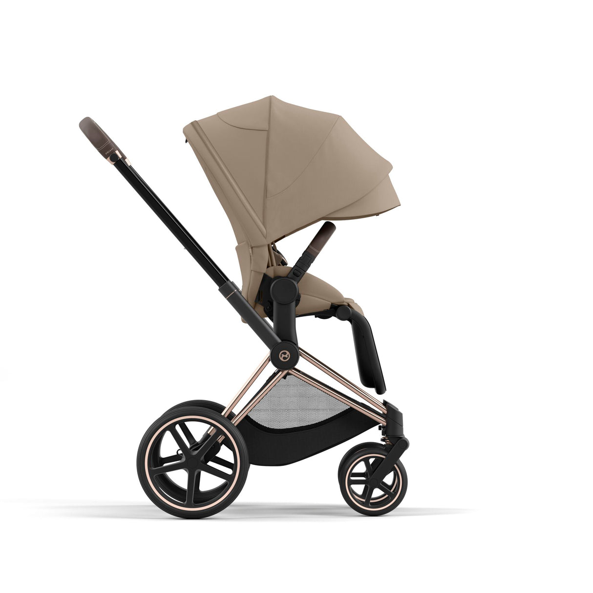 Cybex Priam Travel System with Accessories, Cloud T Car Seat & ISOFIX Base - Cozy Beige / Rose Gold Frame