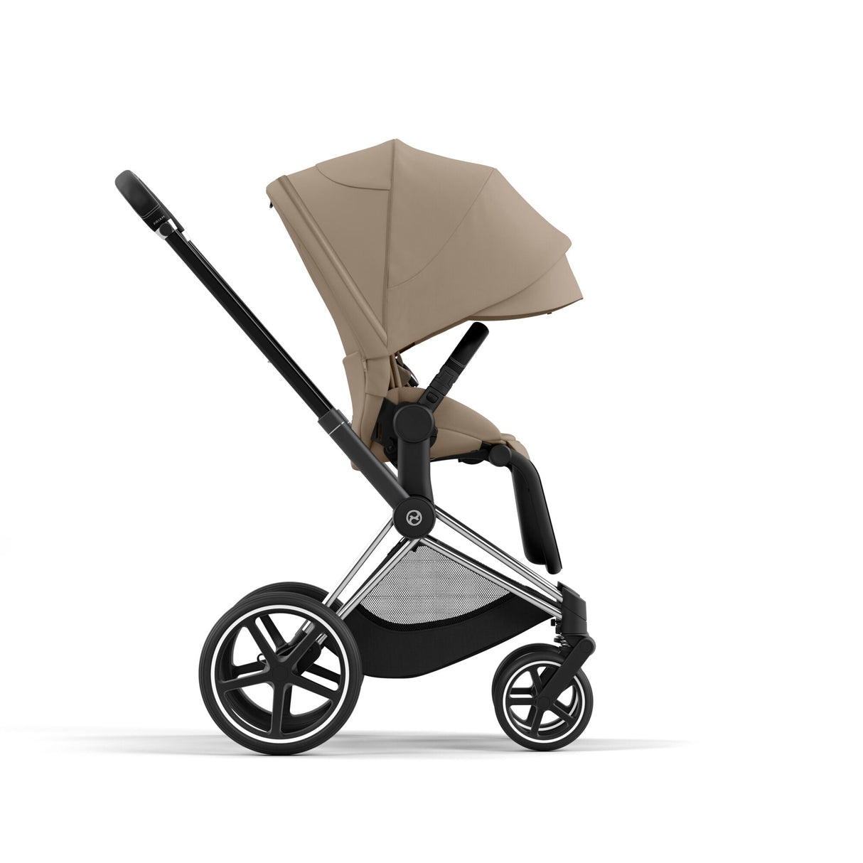Cybex Priam Travel System with Accessories, Cloud T Car Seat & ISOFIX Base - Cozy Beige / Chrome Black Frame