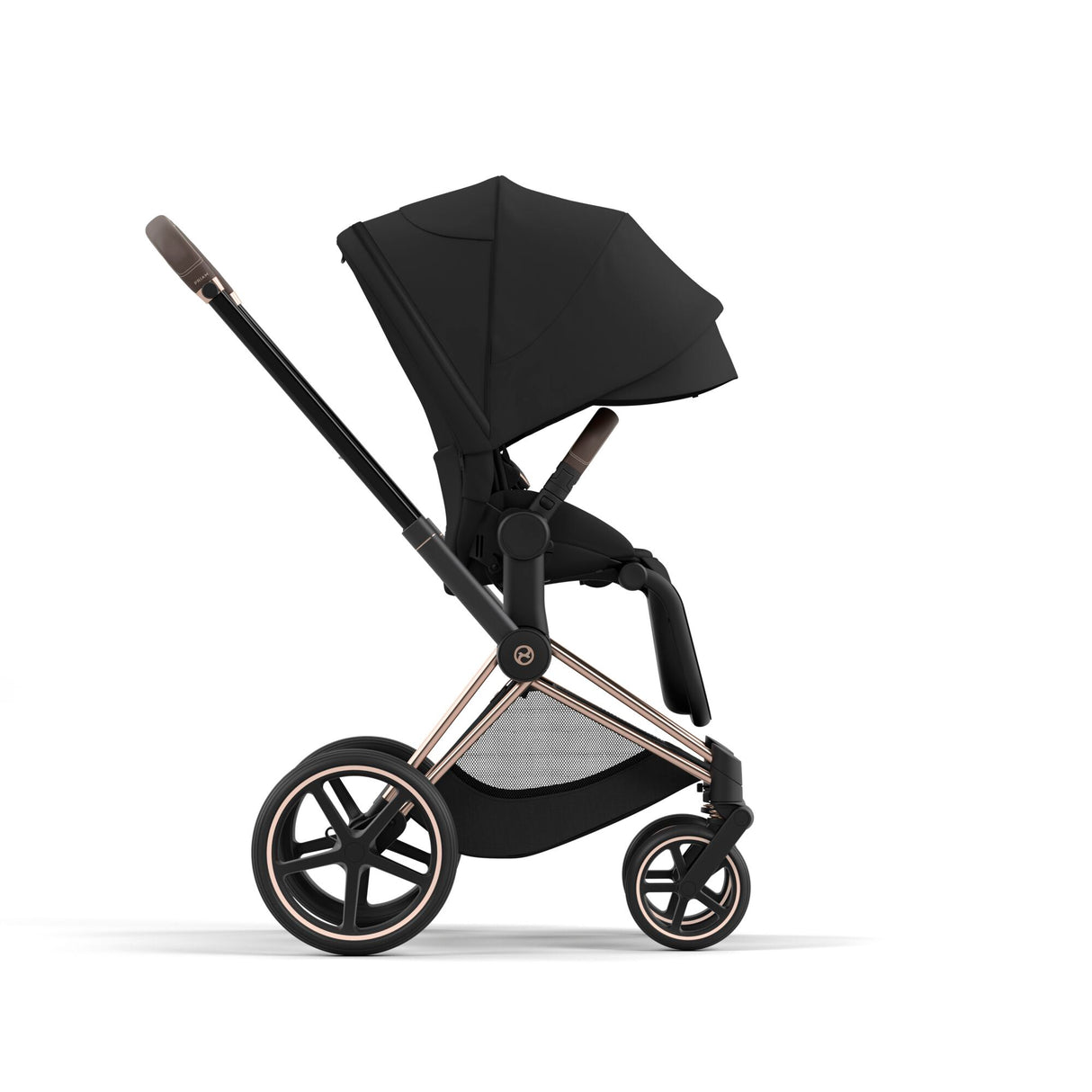 Cybex Priam Travel System with Accessories, Cloud T Car Seat & ISOFIX Base - Sepia Black / Rose Gold Frame