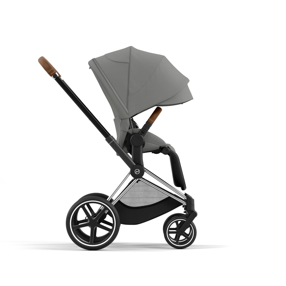 Cybex Priam Travel System with Accessories, Cloud T Car Seat & ISOFIX Base - Mirage Grey / Chrome Brown Frame