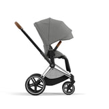 Cybex Priam Travel System with Accessories, Cloud T Car Seat & ISOFIX Base - Mirage Grey / Chrome Brown Frame