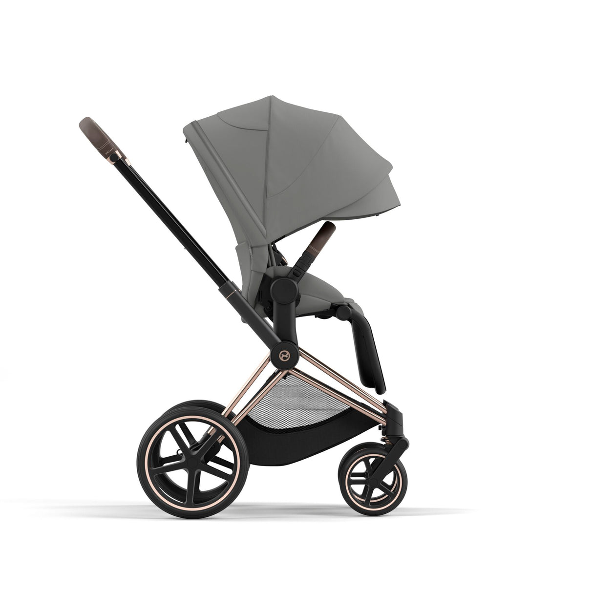 Cybex Priam Travel System with Accessories, Cloud T Car Seat & ISOFIX Base - Mirage Grey / Rose Gold Frame