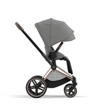Cybex Priam Travel System with Accessories, Cloud T Car Seat & ISOFIX Base - Mirage Grey / Rose Gold Frame