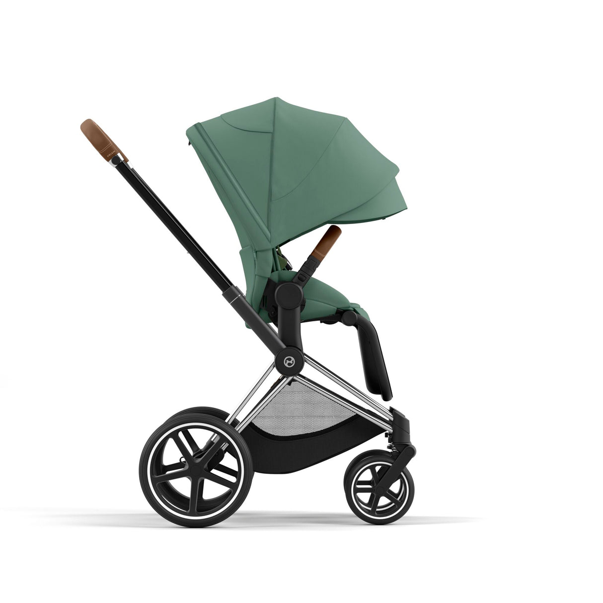 Cybex Priam Travel System with Accessories, Cloud T Car Seat & ISOFIX Base - Leaf Green / Chrome Brown Frame