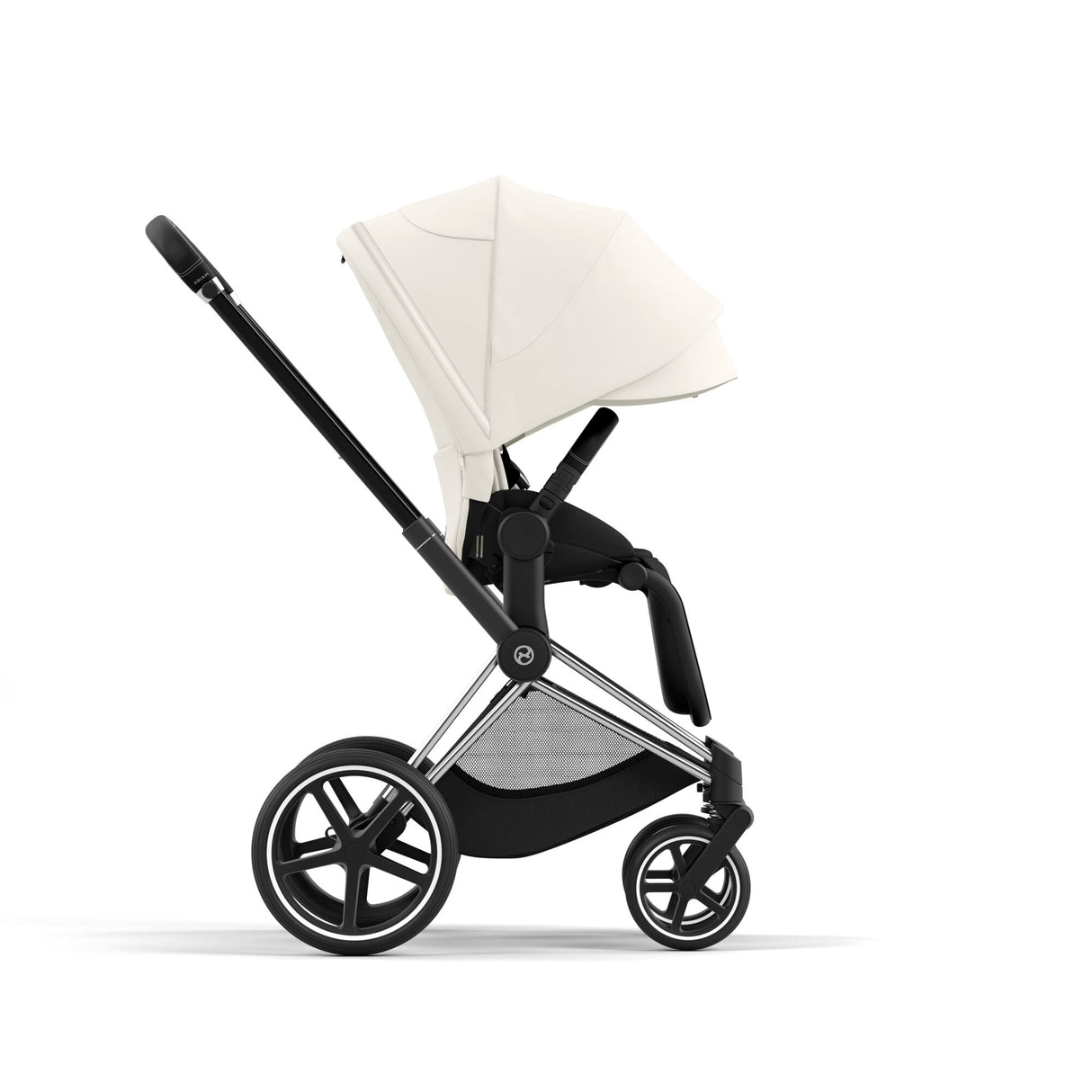 Cybex Priam Travel System with Accessories, Cloud T Car Seat & ISOFIX Base - Off White / Chrome Black Frame