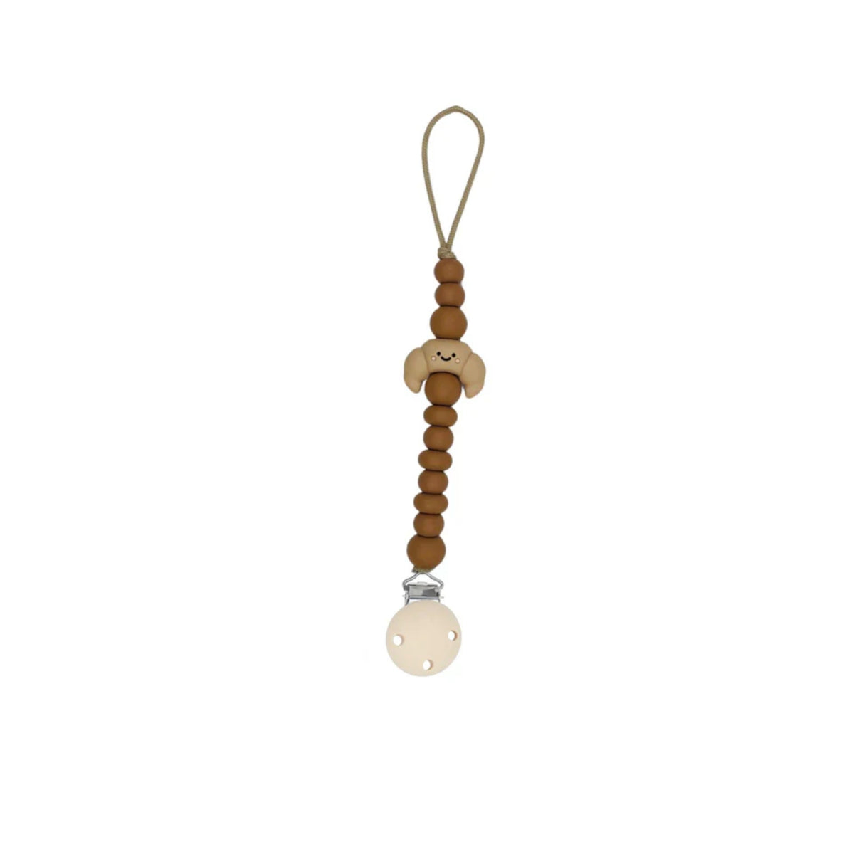 Chewies Silicone Croissant Teething Pacifier Clip - Latte