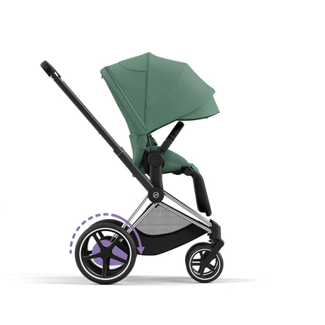 Cybex e-Priam Travel System with Accessories, Cloud T Car Seat & ISOFIX Base - Leaf Green / Chrome Black Frame