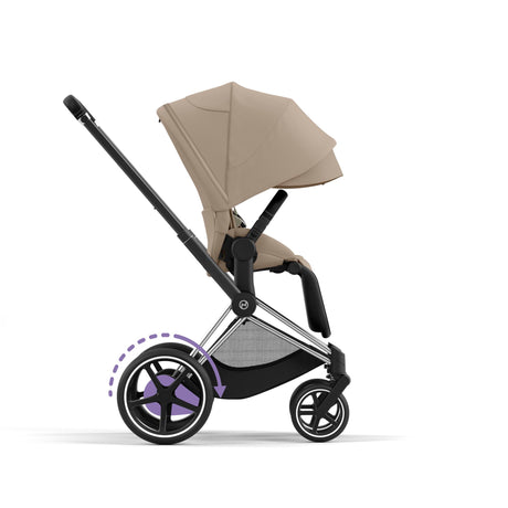 Cybex e-Priam Travel System with Accessories, Cloud T Car Seat & ISOFIX Base - Cozy Beige / Chrome Black Frame