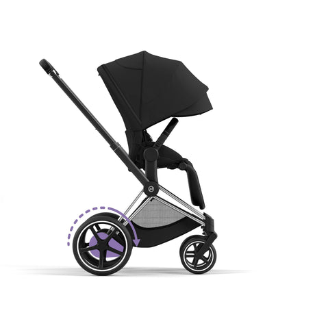 Cybex e-Priam Travel System with Accessories, Cloud T Car Seat & ISOFIX Base - Sepia Black / Chrome Black Frame