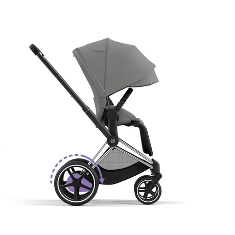 Cybex e-Priam Travel System with Accessories, Cloud T Car Seat & ISOFIX Base - Mirage Grey / Chrome Black Frame
