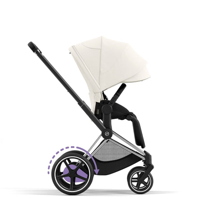 Cybex e-Priam Travel System with Accessories, Cloud T Car Seat & ISOFIX Base - Off White / Chrome Black Frame