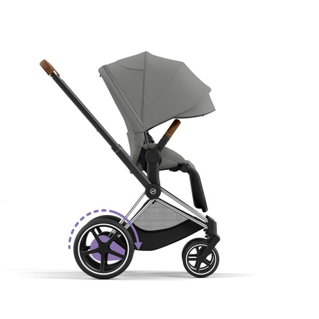 Cybex e-Priam Travel System with Accessories, Cloud T Car Seat & ISOFIX Base - Mirage Grey / Chrome Brown Frame