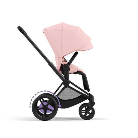 Cybex e-Priam Travel System with Accessories, Cloud T Car Seat & ISOFIX Base - Peach Pink / Matt Black Frame