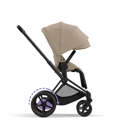 Cybex e-Priam Travel System with Accessories, Cloud T Car Seat & ISOFIX Base - Cozy Beige / Matt Black Frame