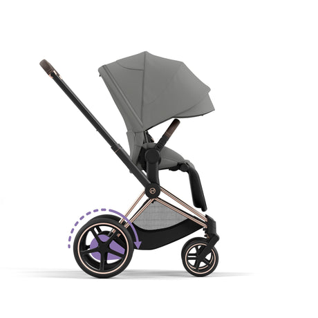Cybex e-Priam Travel System with Accessories, Cloud T Car Seat & ISOFIX Base - Mirage Grey / Rose Gold Frame