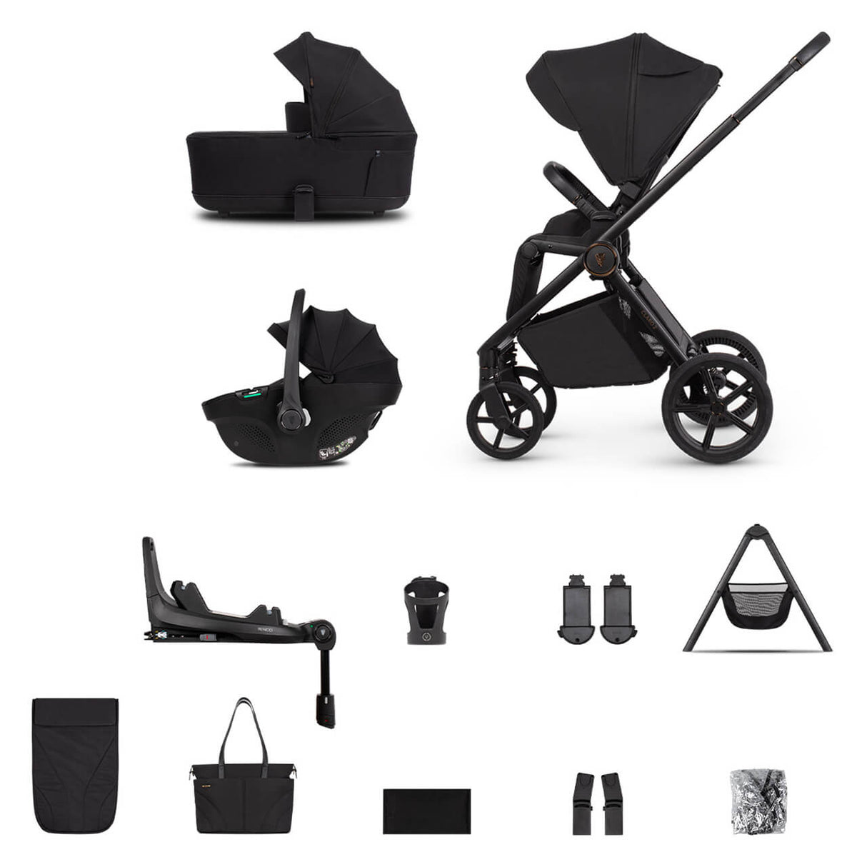 Venicci Claro 2 Plus Travel System with Accessories, Tiago Car Seat & ISOFIX Base - Noir