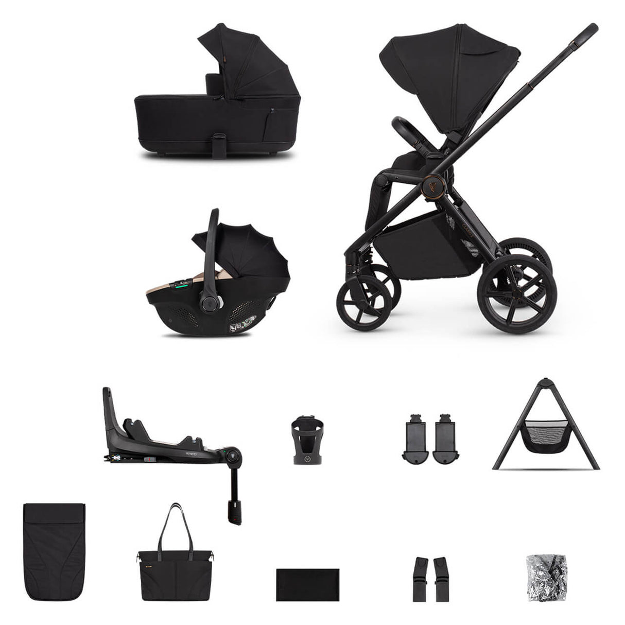 Venicci Claro 2 Plus Travel System with Accessories, Tiago Car Seat & ISOFIX Base - Noir