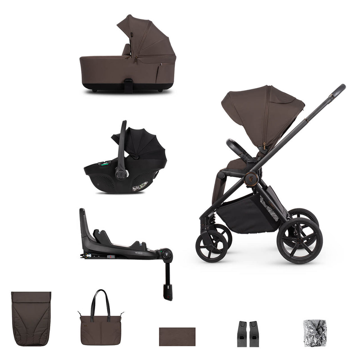 Venicci Claro 2 Travel System with Tiago Car Seat and ISOFIX Base - Chocolate