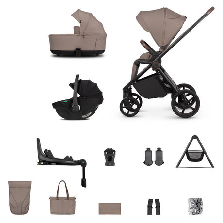 Venicci Claro 2 Plus Travel System with Accessories, Tiago Car Seat & ISOFIX Base - Almond